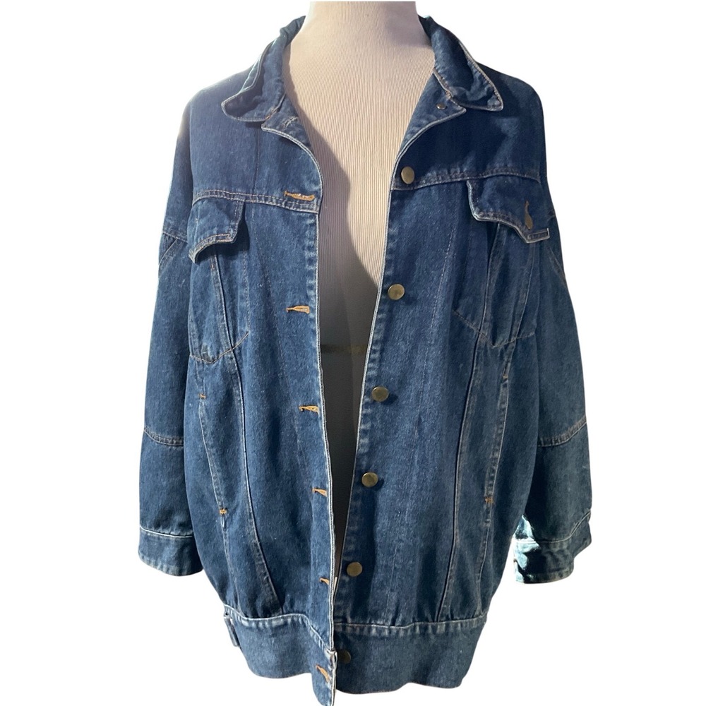 Ruth Douglas Denim Jacket Womens M Blue Vintage Oversized Slouchy Elastic Back